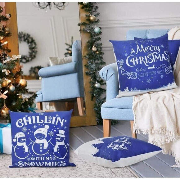 Hopene Plush Christmas Throw Pillow Covers Set of 4 Fleece Reindeer Santa 18x18 - Picture 1 of 6